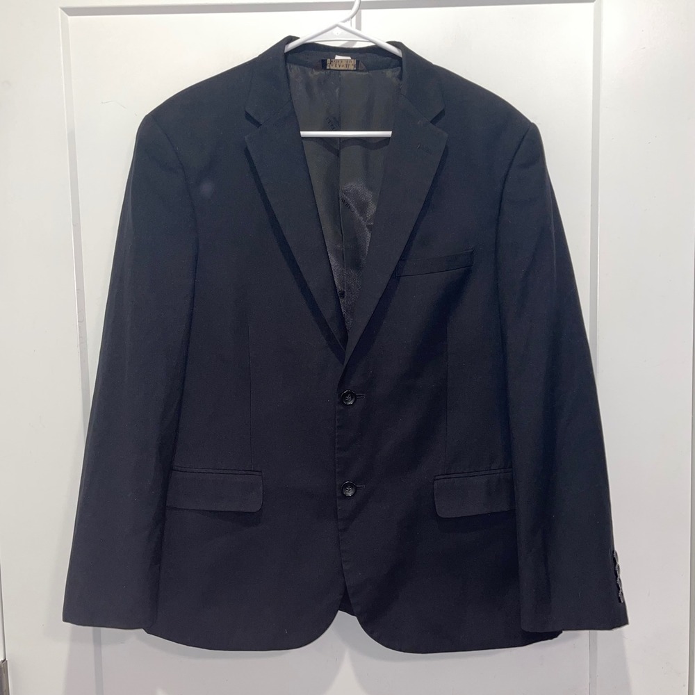 Caravelli Collezione Men Black Oxford 2B Blazer Sport Coat 44R Superior 150s